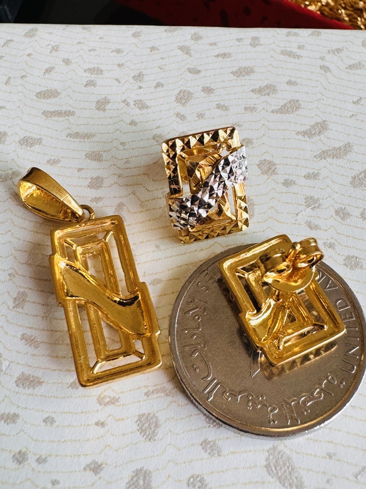 22K 916 22CT Fine Real Gold Unique Two tone Earring & Pendant 8.2G