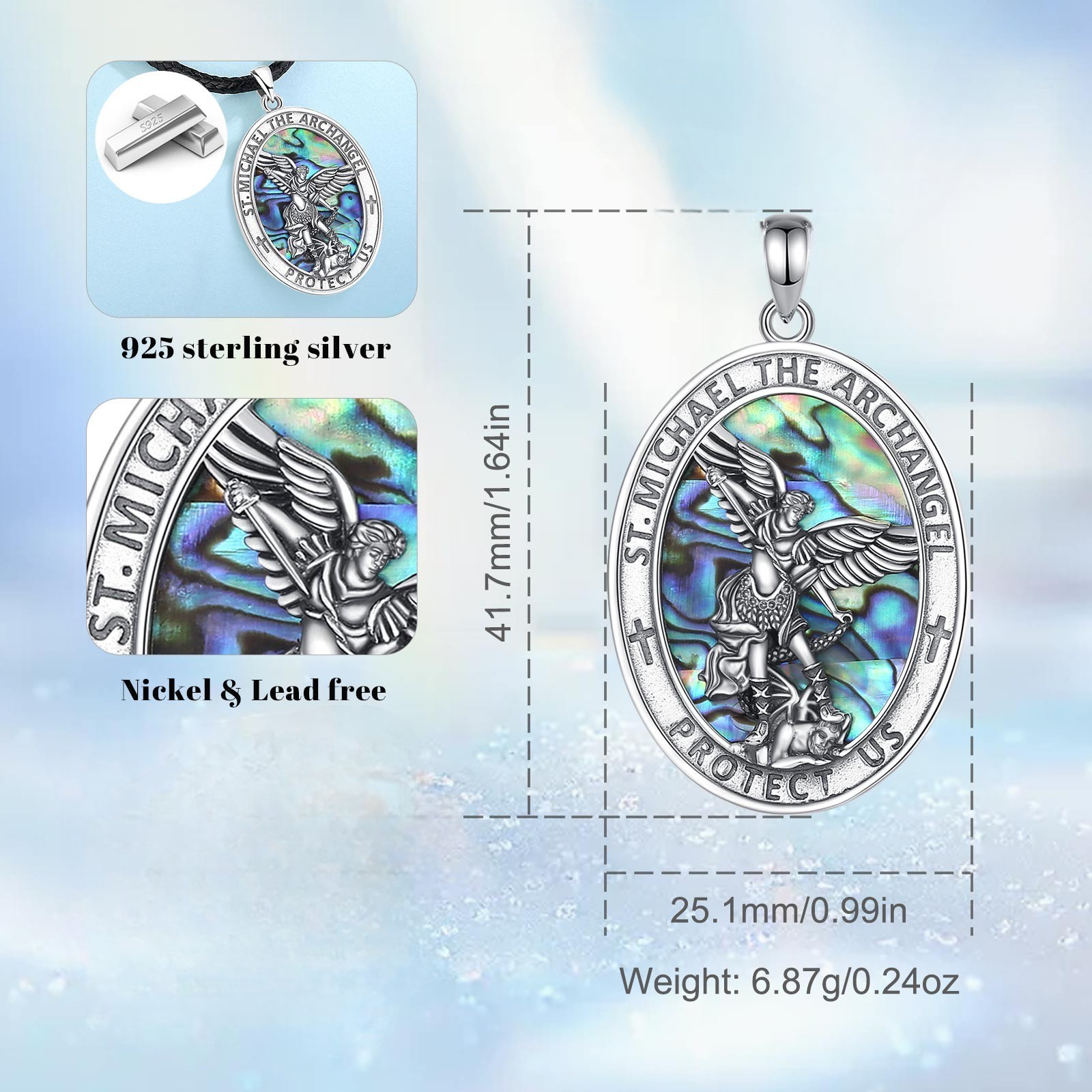 Sterling Silver Saint Michael Necklace on Abaline