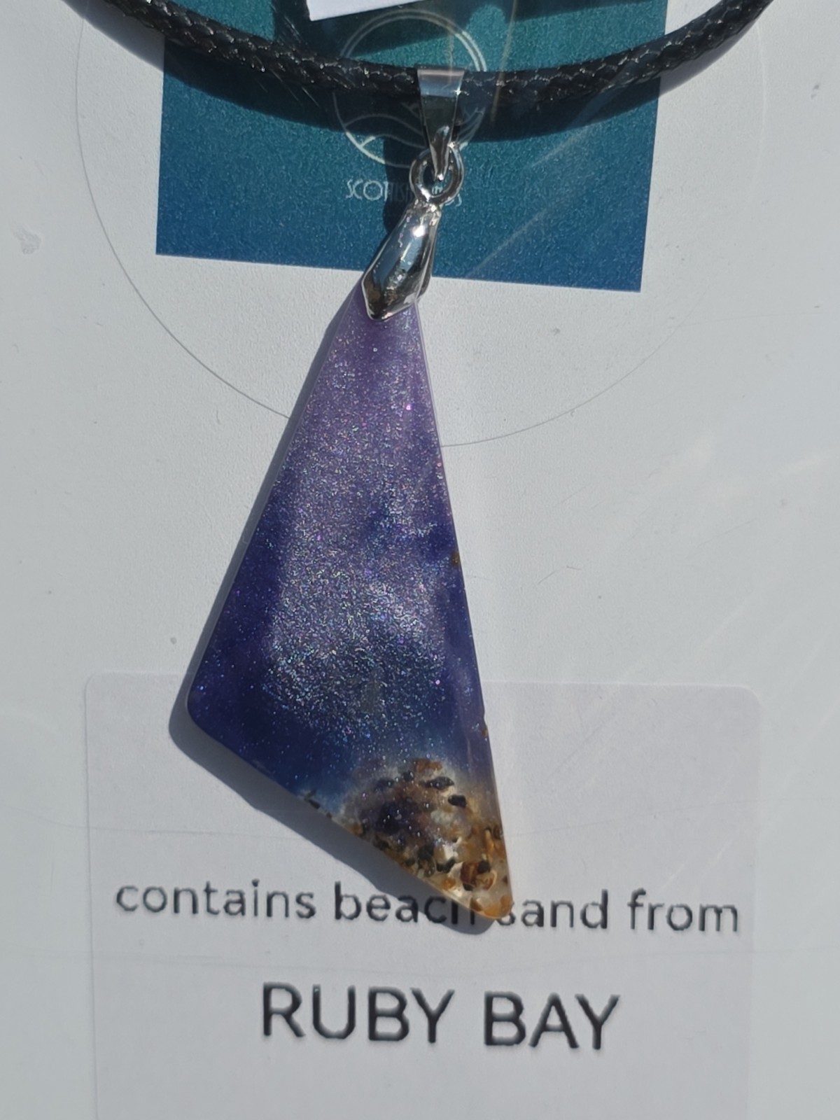 Scottish Beach Sand Pendant With 20′ Vegan Leather Cord/ Chain