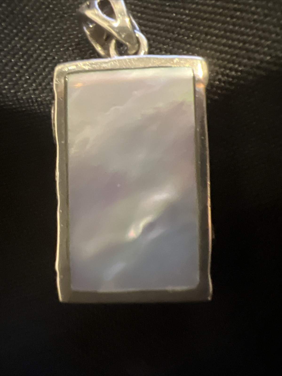 Sterling Reversible Rectangular Mother Of Pearl And Silver Pendant 2.25”