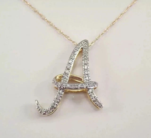 1.20 Ct Round Real Moissanite “A” Letter Initial Pendant 14K Yellow Gold Plated