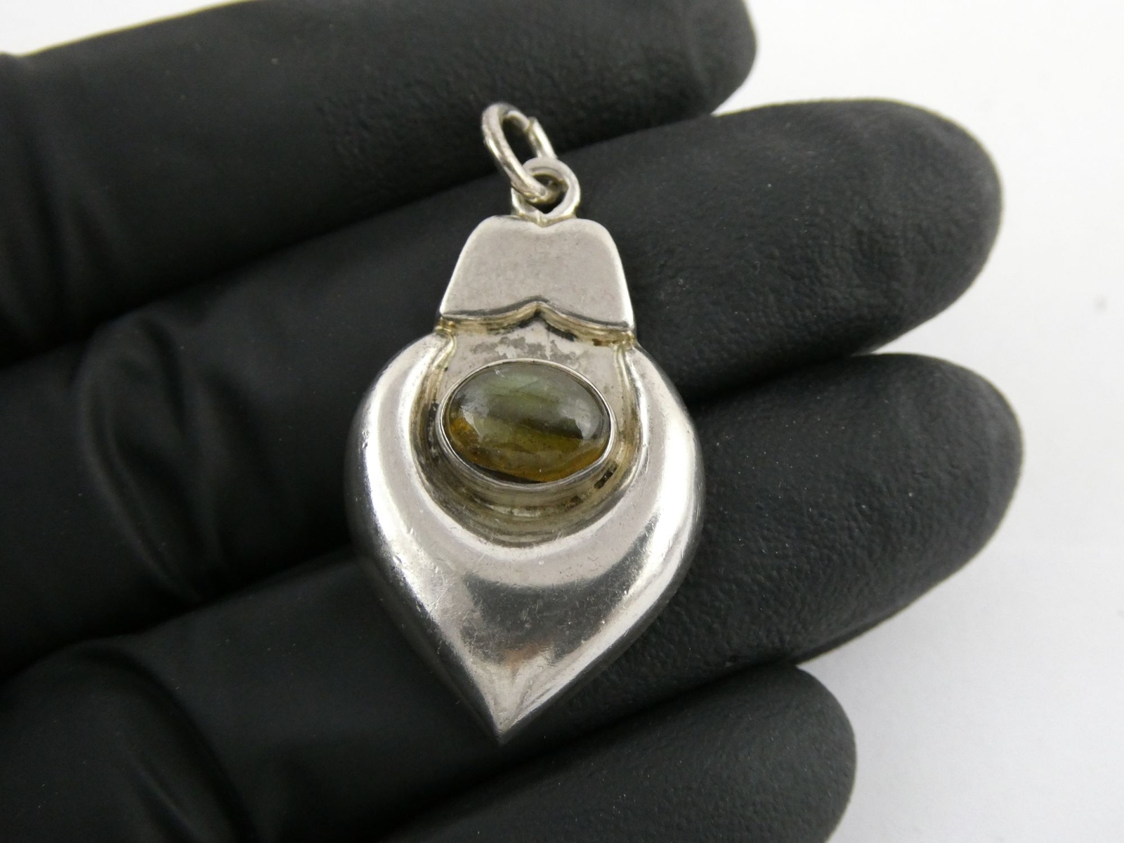 Sterling Silver Labradorite Cabochon Geometric Pendant 925 4.1g 925 1.5 Inches