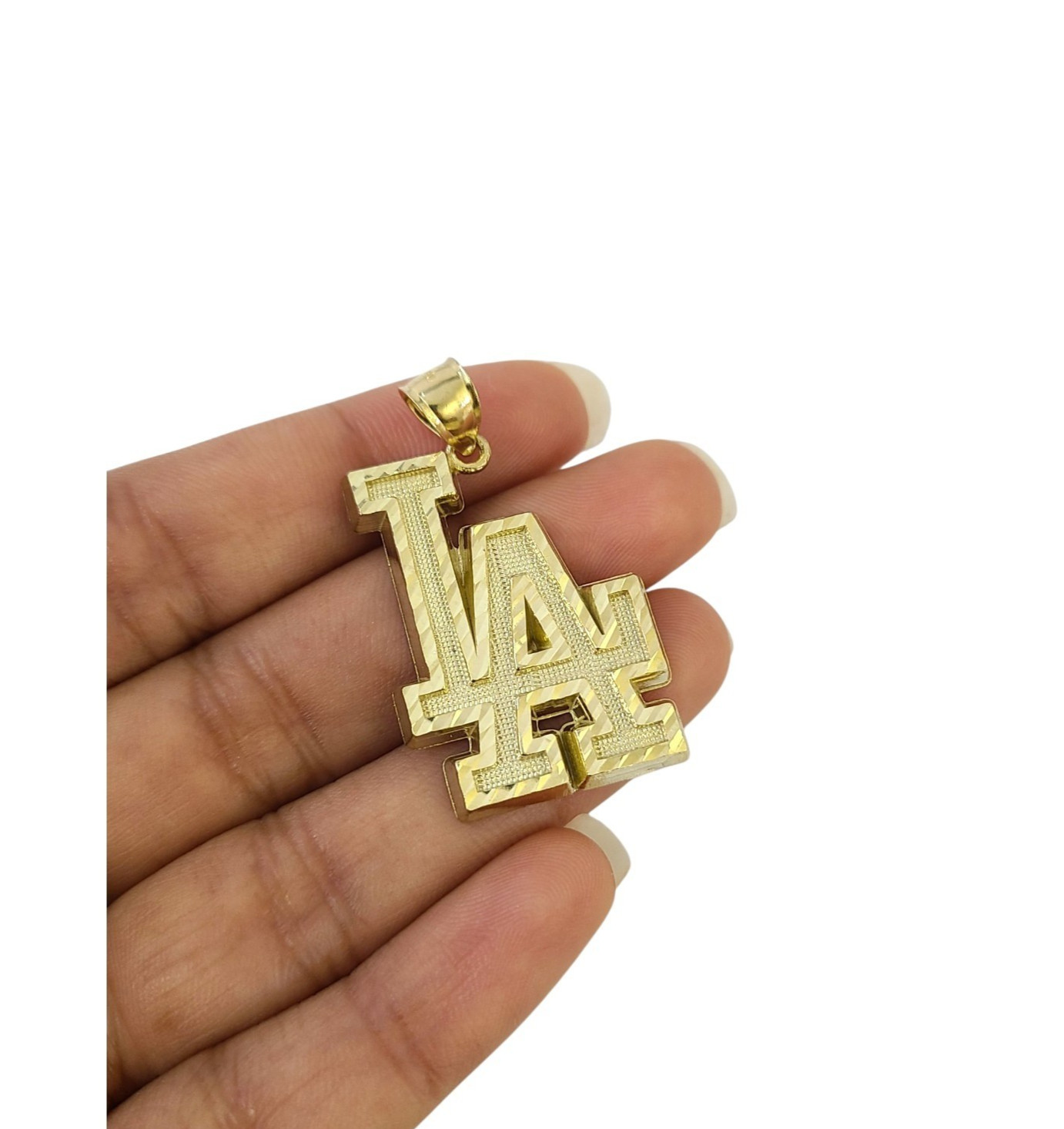 10K Yellow Gold LA Pendant Charm Los Angeles Logo Diamond Cut Finish Mens