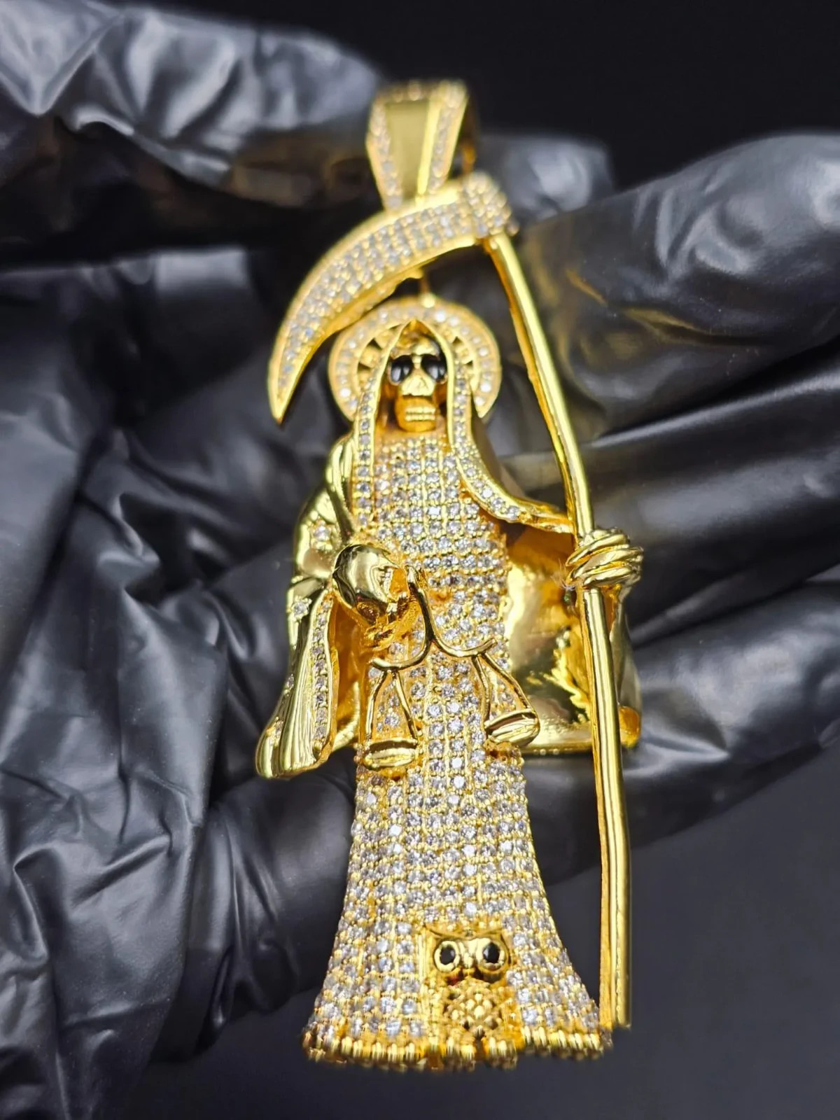 3Ct Round Cut Moissanite Grim Reaper Santa Muerte Pendant 14K Yellow Gold Plated