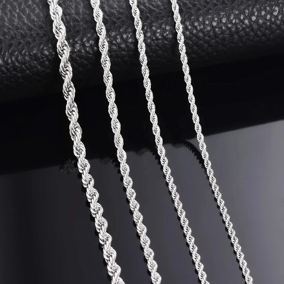 Rope Chain Necklace 925 Sterling Silver 2mm 3mm 4mm Men Classic Lobster Jewelry