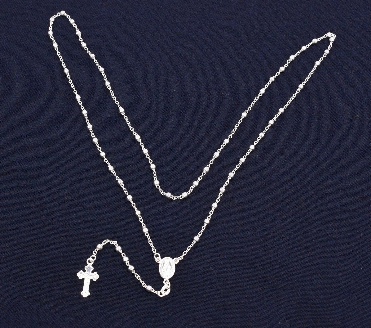 3mm Rosary Shiny Chain Necklace Real Sterling Silver 925 Italian ALL SIZES