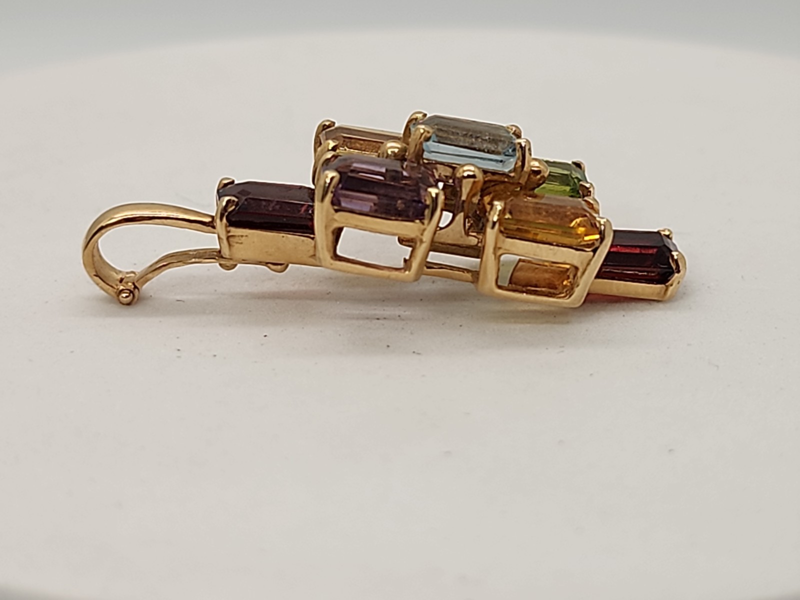14 K Gold & Multi-Colored Gemstone Signed Pendant/Enhancer