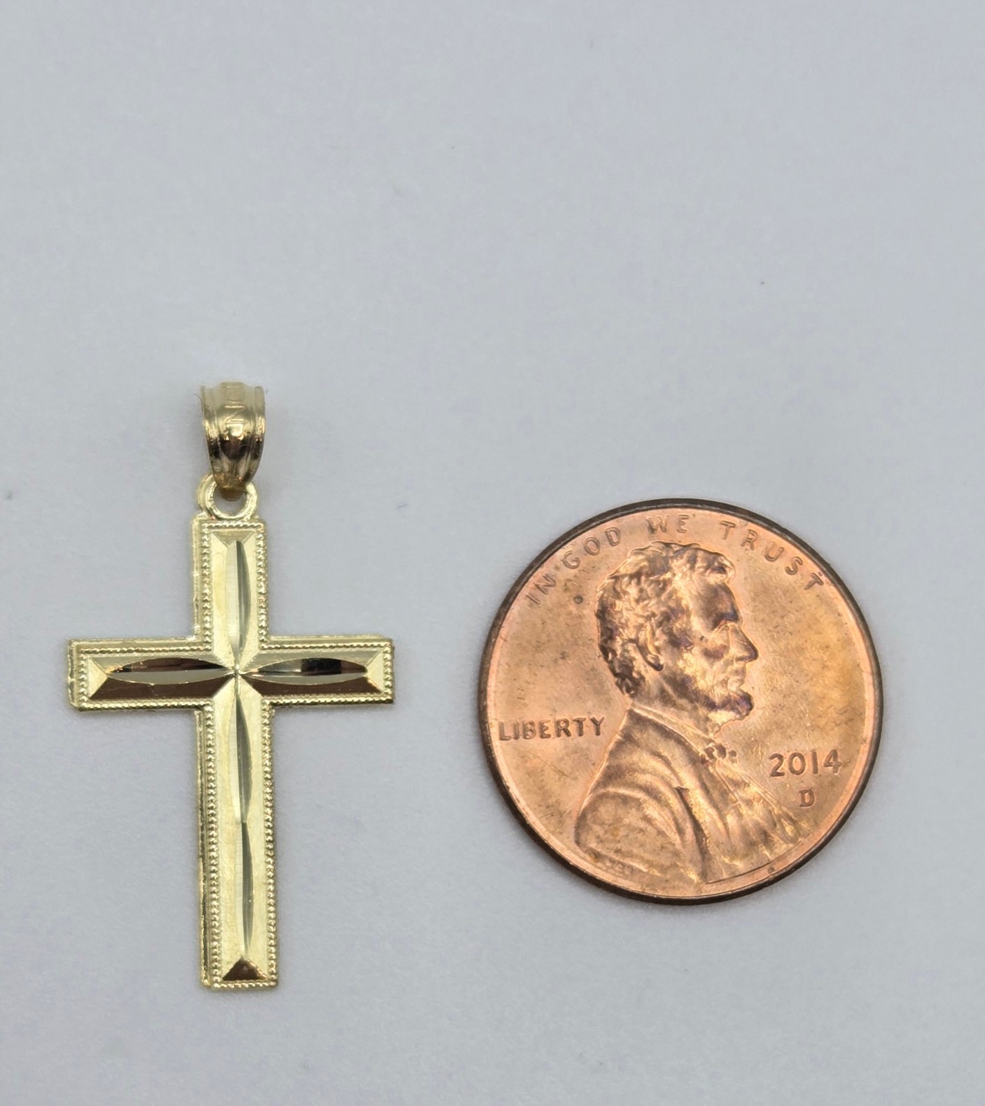 NEW 10K Solid Yellow Gold Cross Pendant 1inch, Diamond Cut, 3.5mm Bail, ITALY