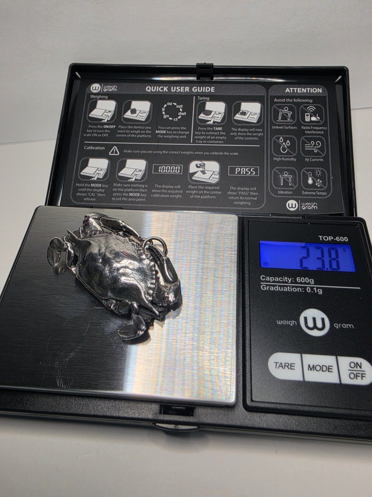Sterling Silver Solid Crab Pendant