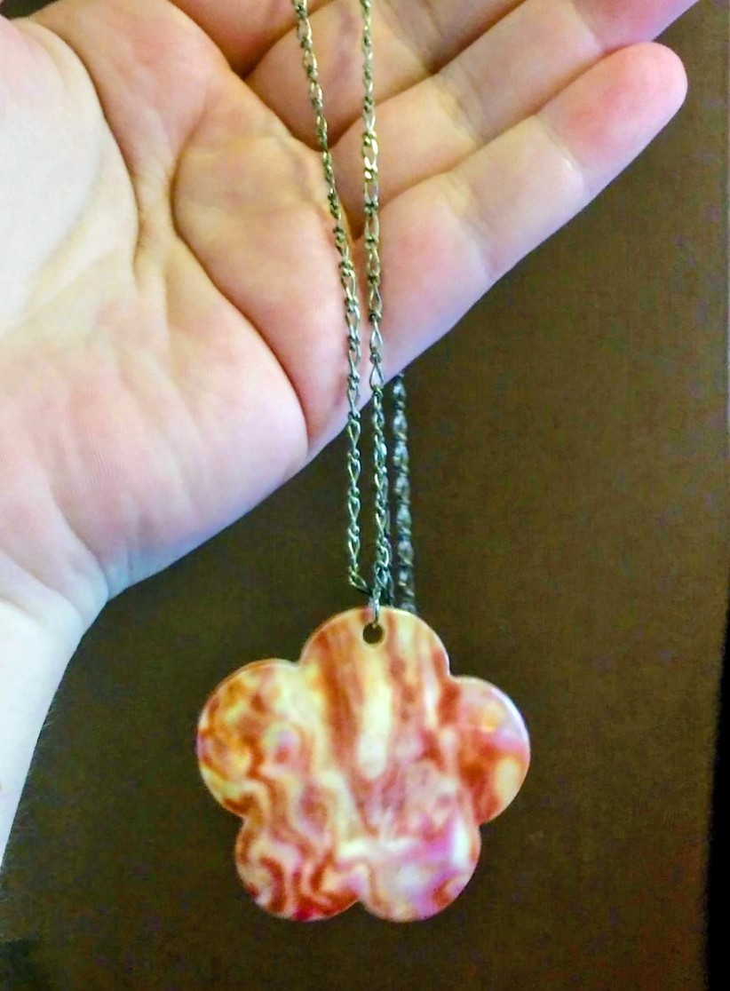 Natural Rare Sunrise Albalone Shell Pendant Sterling Silver Chain Necklace Set
