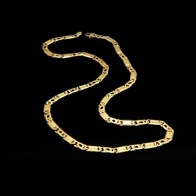 14K Yellow Gold Tiger Eye Link Chain 24 Inches 7MM Width Solid Gold