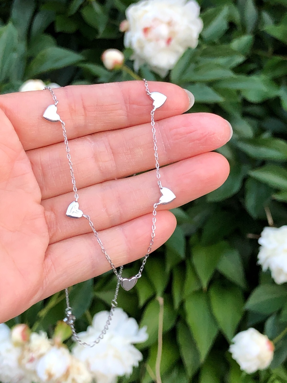 925 Sterling Silver Plain Heart Satellite Station Necklace Dainty 5.5mm Women