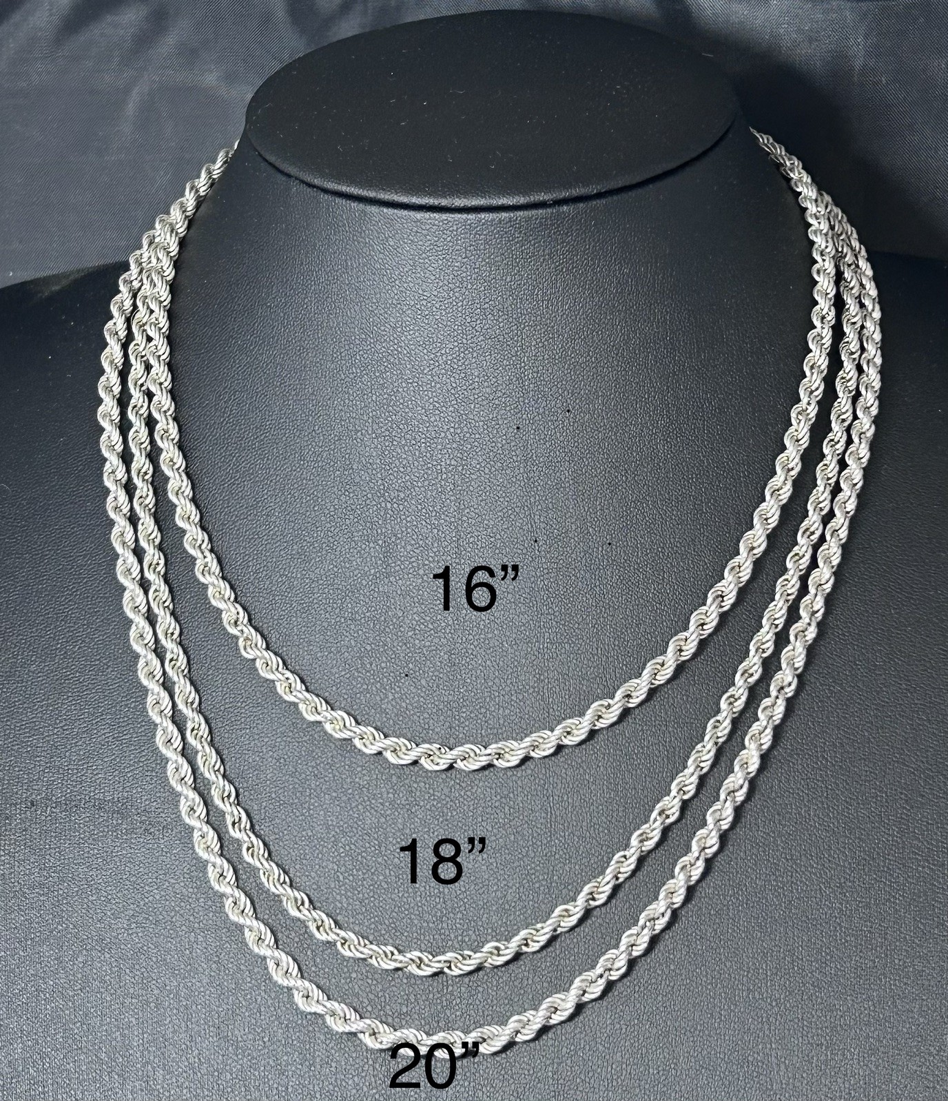 925 Sterling Silver Rope Chain Necklace 20” in length 13.02gms 4mm Wide