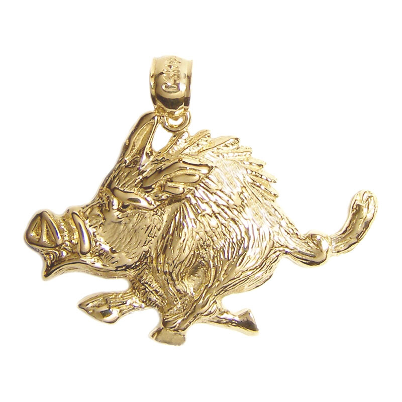 New 14k Gold Razorback Wild Boar Pig Pendant