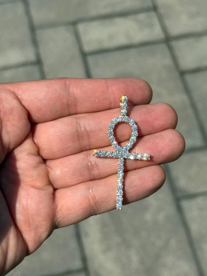 3.00 CTW Round Cut Lab Created Diamond Ankh Cross Pendant 14k Yellow Gold Plated