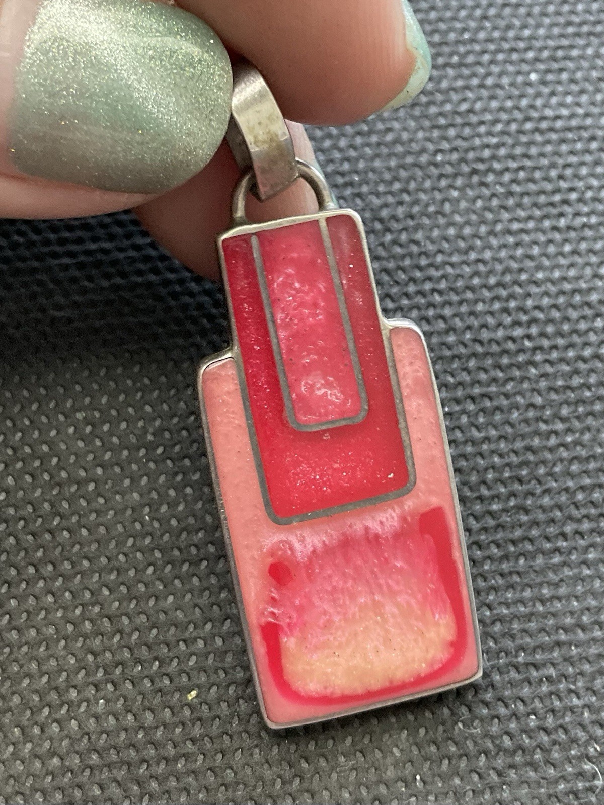 modern geometric sterling silver pendant Pink Enamel 925 Estate Jewelry