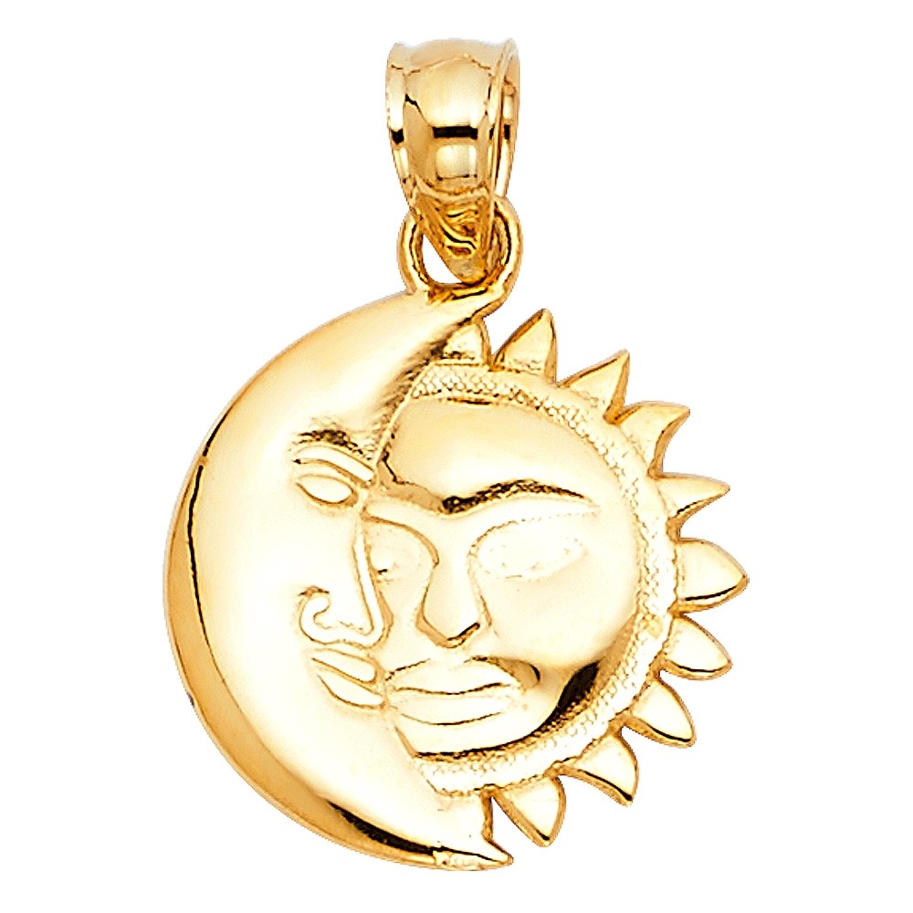 14K Real Gold Sun and Moon 19mm / 0.74″ Small Celestial Sun Moon Pendant -PT1936