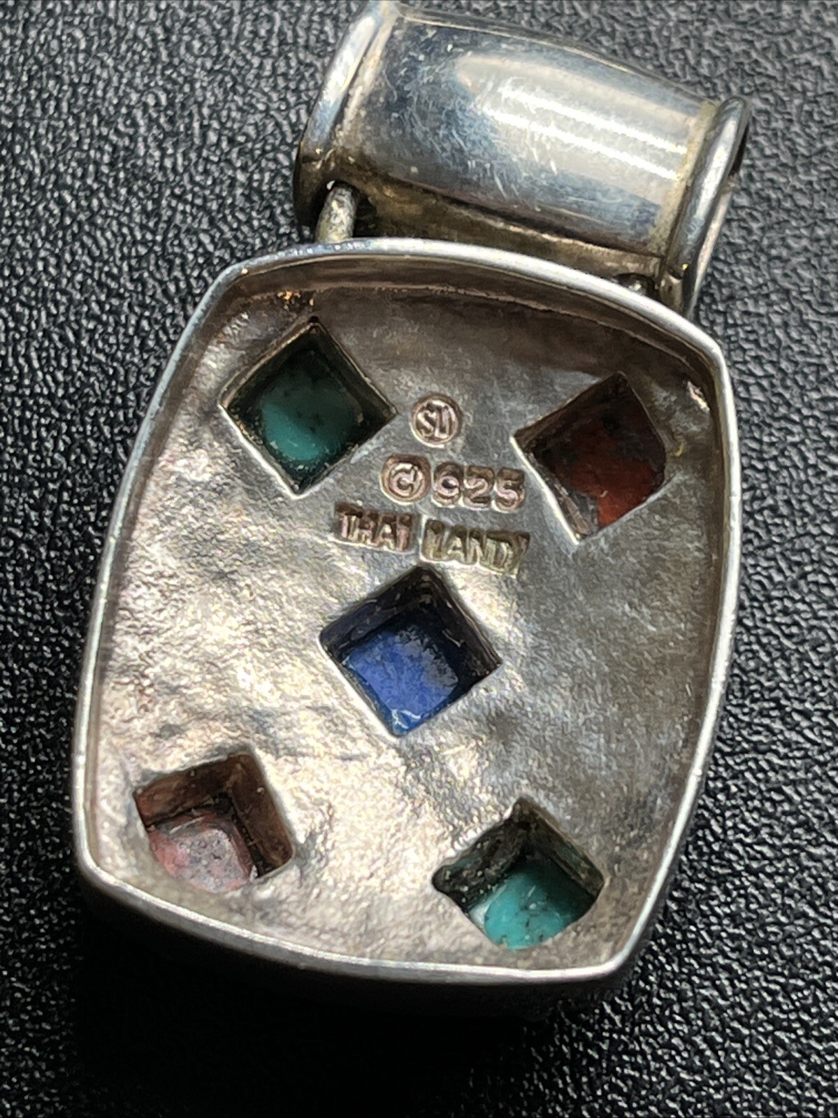 Thailand Sterling Silver Multi‑Stone Inlay Pendant Earrings Set Artisan Jewelry