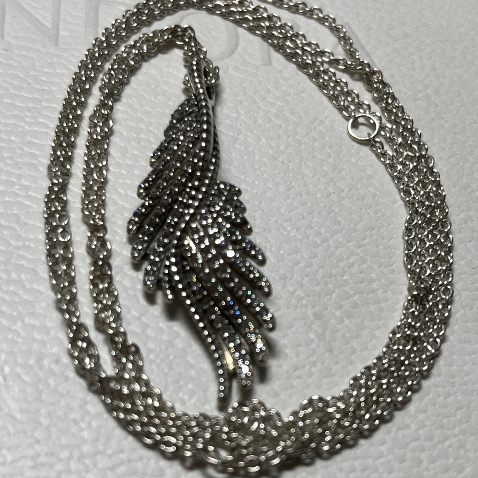 Genuine Pandora Silver Majestic Feathers Pendant Necklace 70cm