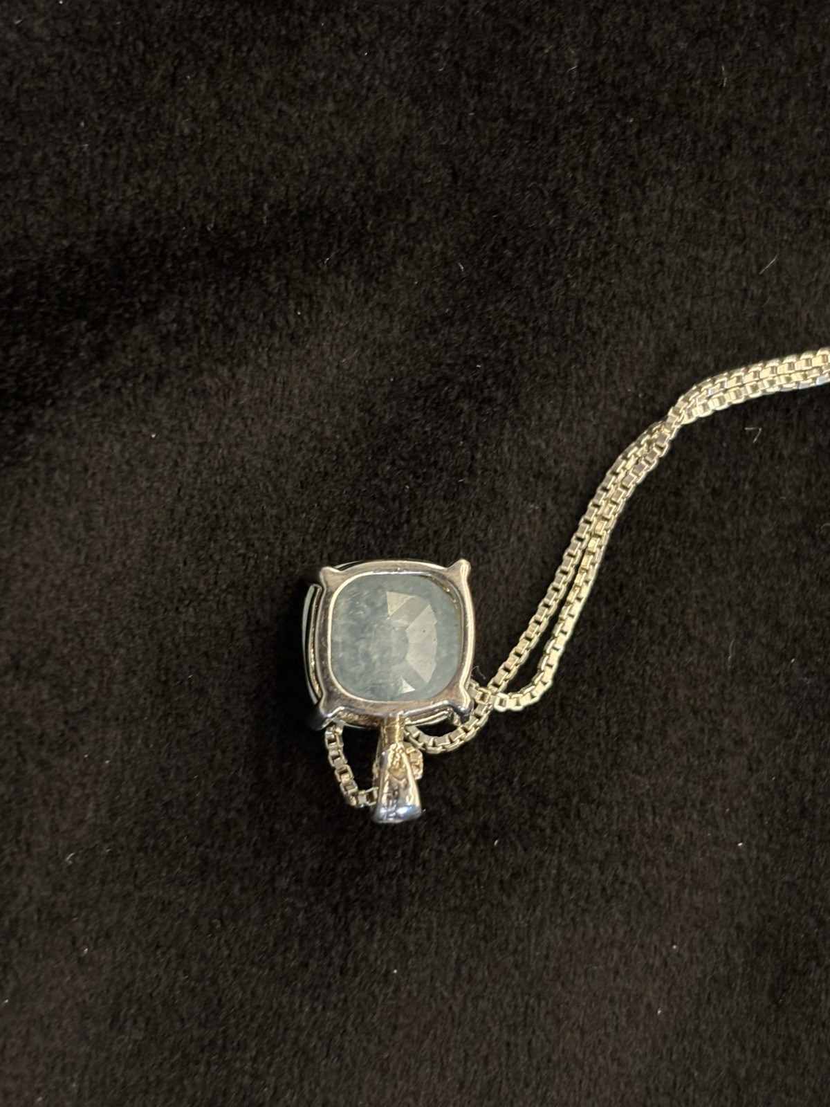 24 Sterling Silver 1mm Chain with Sterling Box Mounted Pale Blue Stone..925