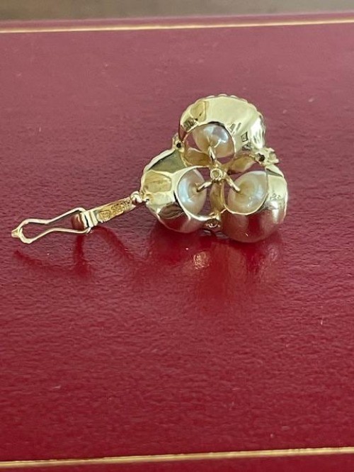 Estate 14k Chinese Three Pearl and Three Diamond Accent Enhancer Pendant 4.8