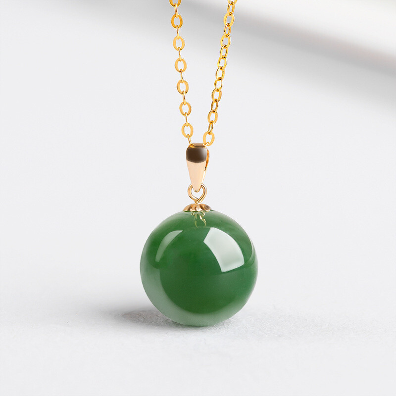 Old Green Jade Green Jadeite Lucky Round Bead Female Male Necklace Pendant Gift