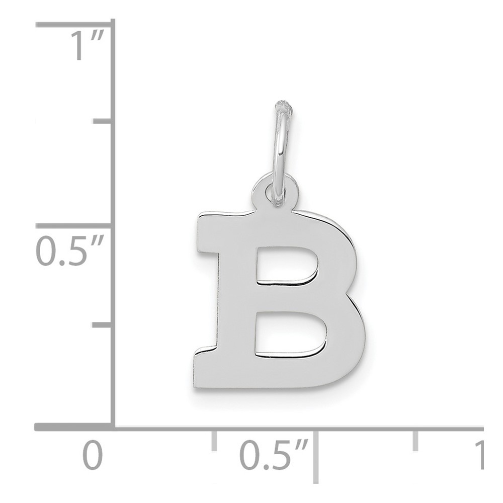 10k White Gold Small Block Initial B Letter Charm Pendant L-18mm, W-10mm