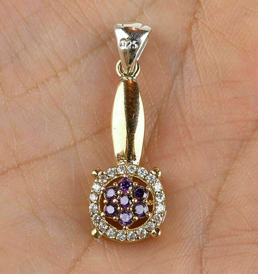 1.25 Ct Round Cut Amethyst & Diamond Pretty Women’s Pendant 14K Yellow Gold Over