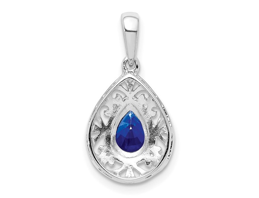 9/10 Carat (ctw) Natural Blue Sapphire Drop Pendant in Sterling Silver