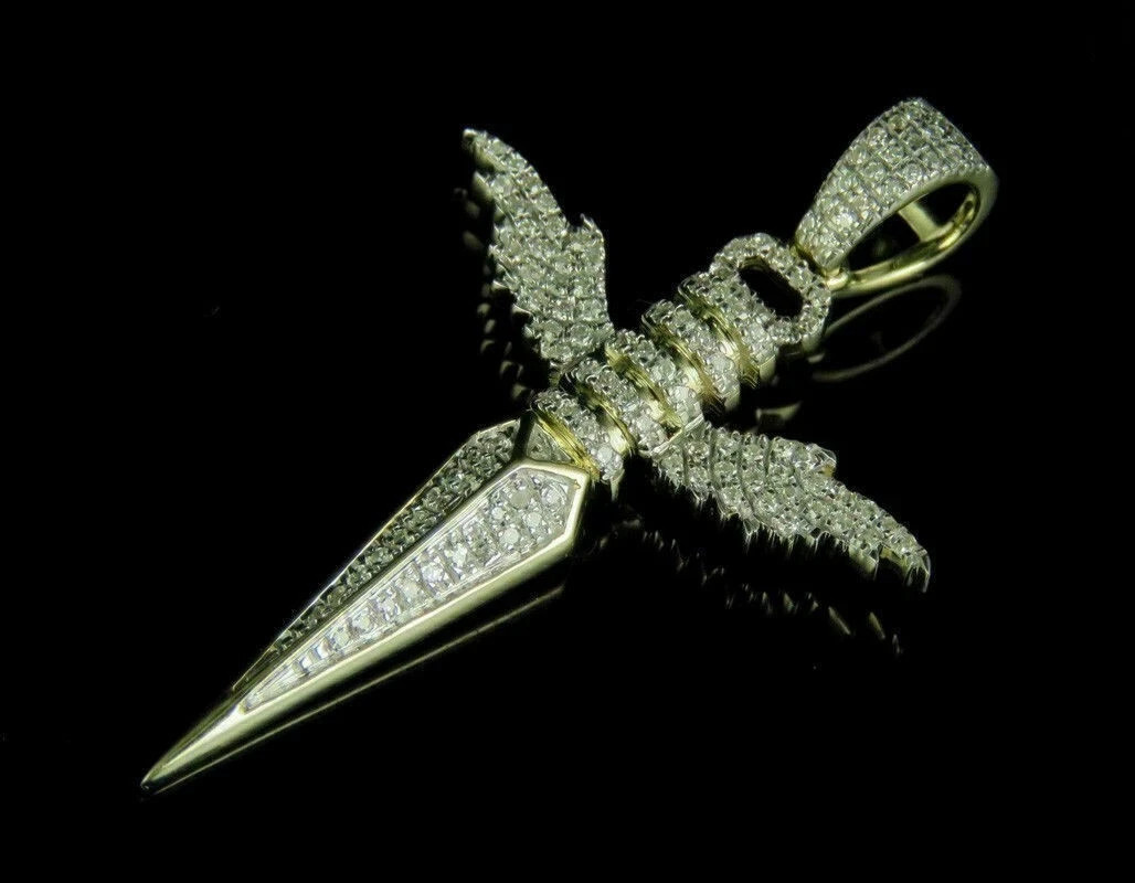 2Ct Round Cut Diamond Cross Wings Pendant 14K Yellow Gold Finish 18″ Free Chain