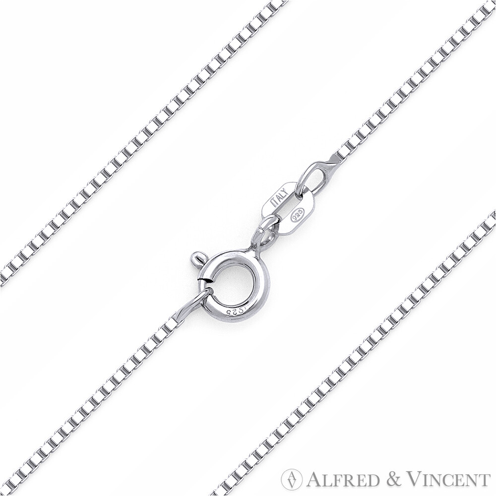 0.8mm Thin Box Link .925 Italy Sterling Silver w/ Rhodium Italian Chain Necklace