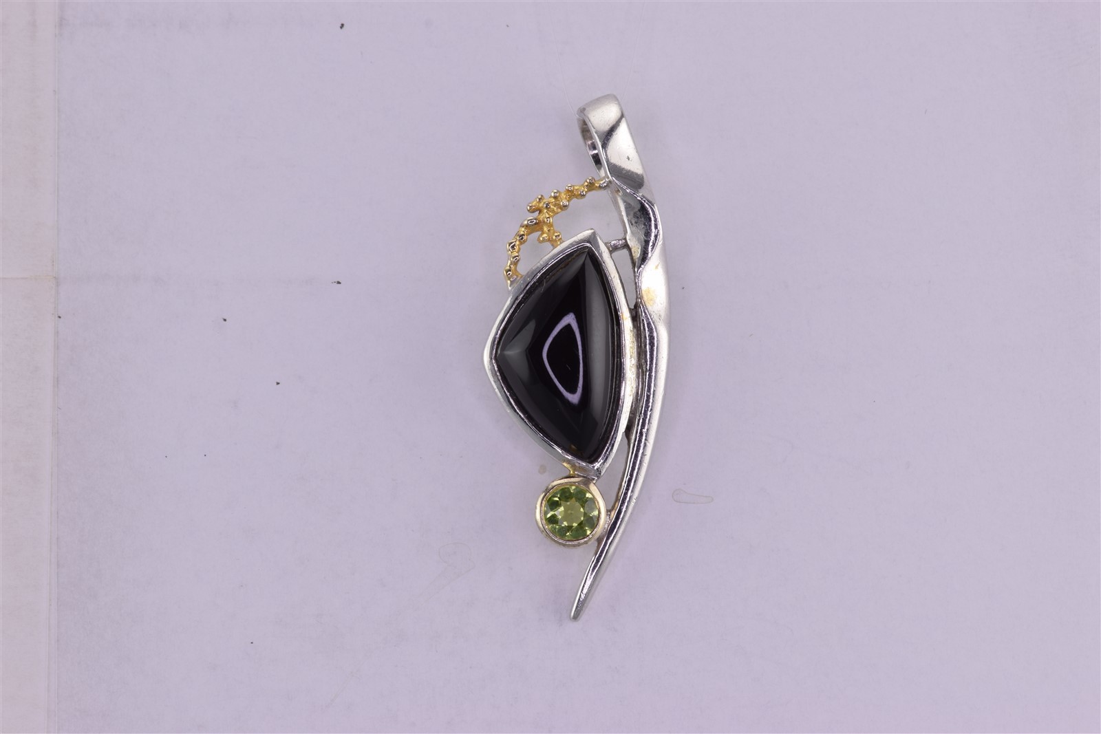 Sterling Silver 49mm x 16mm Black Onyx Saber Sword Peridot 925 Pendant