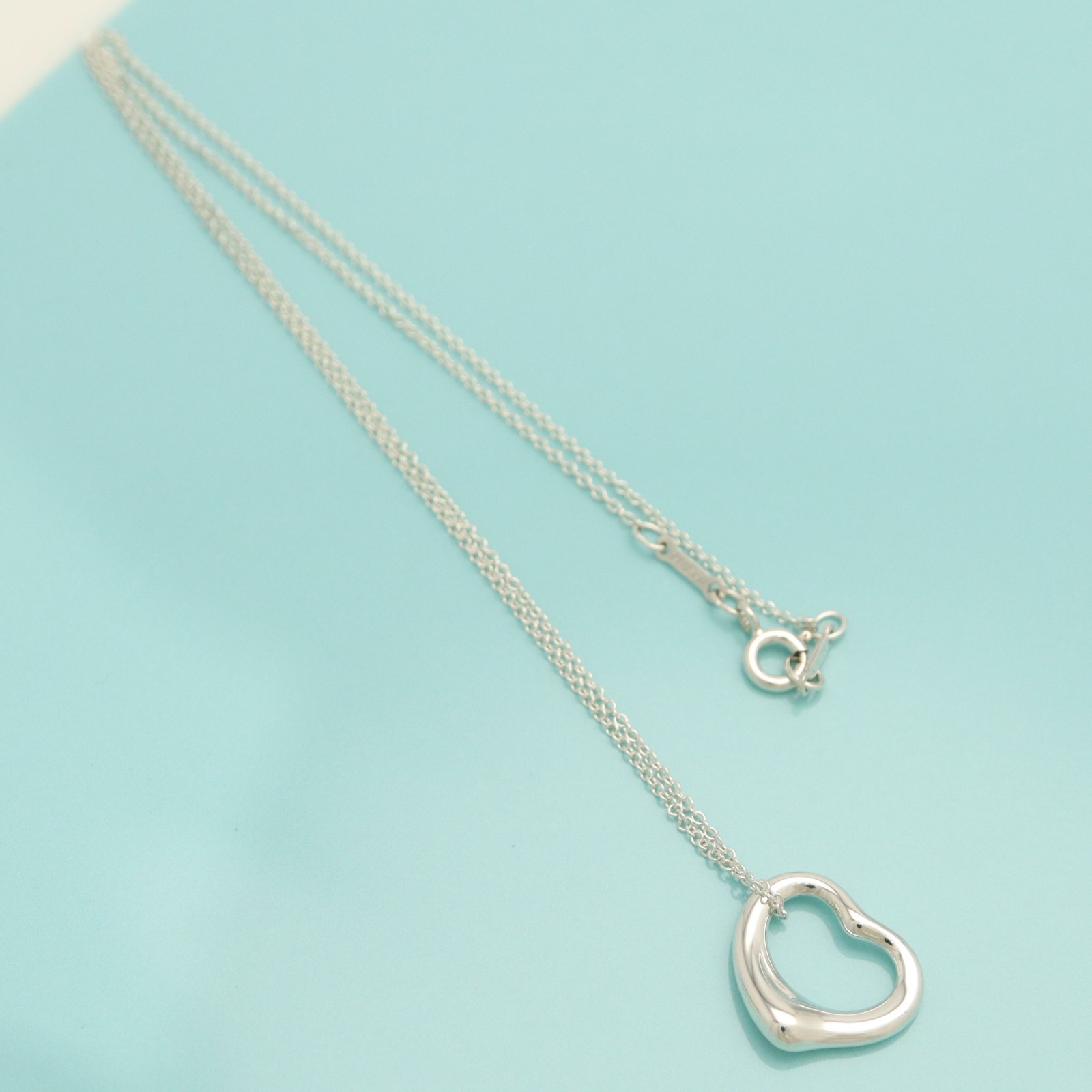 Tiffany & Co. Elsa Peretti 16mm Open Heart Pendant Necklace 16.1″ Silver 925