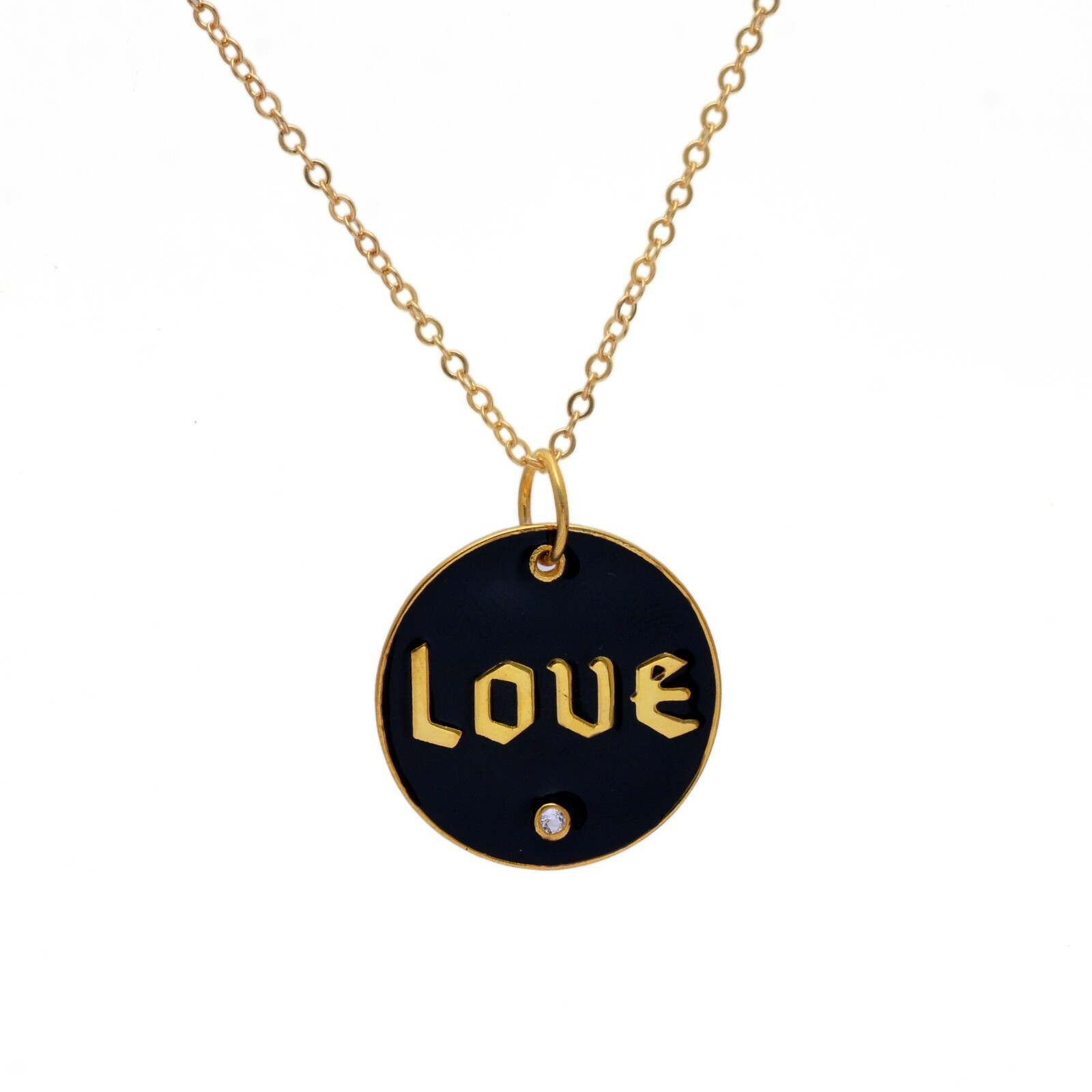 White topaz Sterling Silver Love Pendant,Love Charm,Topaz Black Enamel Charm