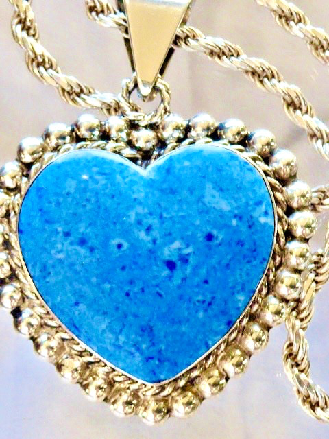 STUNNING 925 STERLING SILVER HEART SHAPE LAPIS TAXCO MEXICO PENDANT & CHAIN 26″