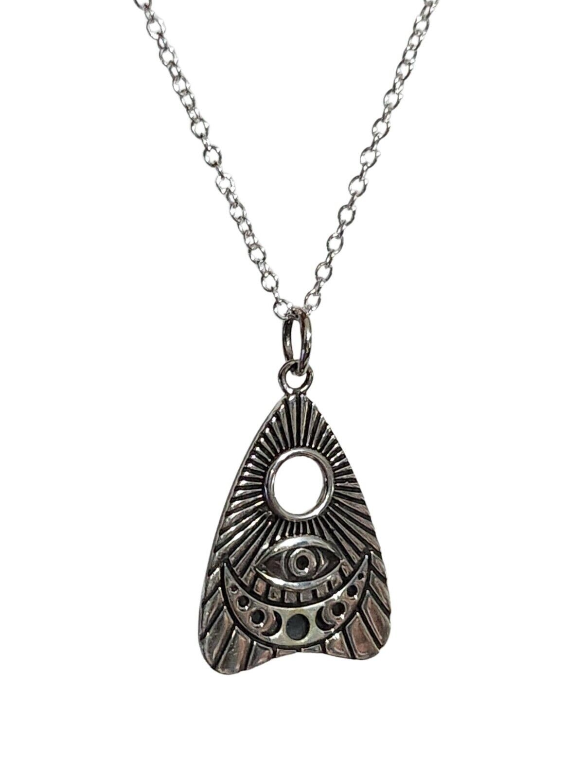 Ouija Necklace Pendant 18″ Chain 925 Silver All Seeing Eye Spiritualist Occult