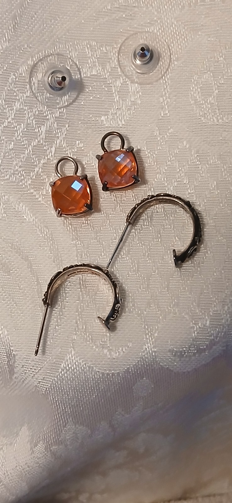 925 Lori Bonn Beaded Mini Hoop, Dangle, Multi-faceted, Orange Pierced Earrings