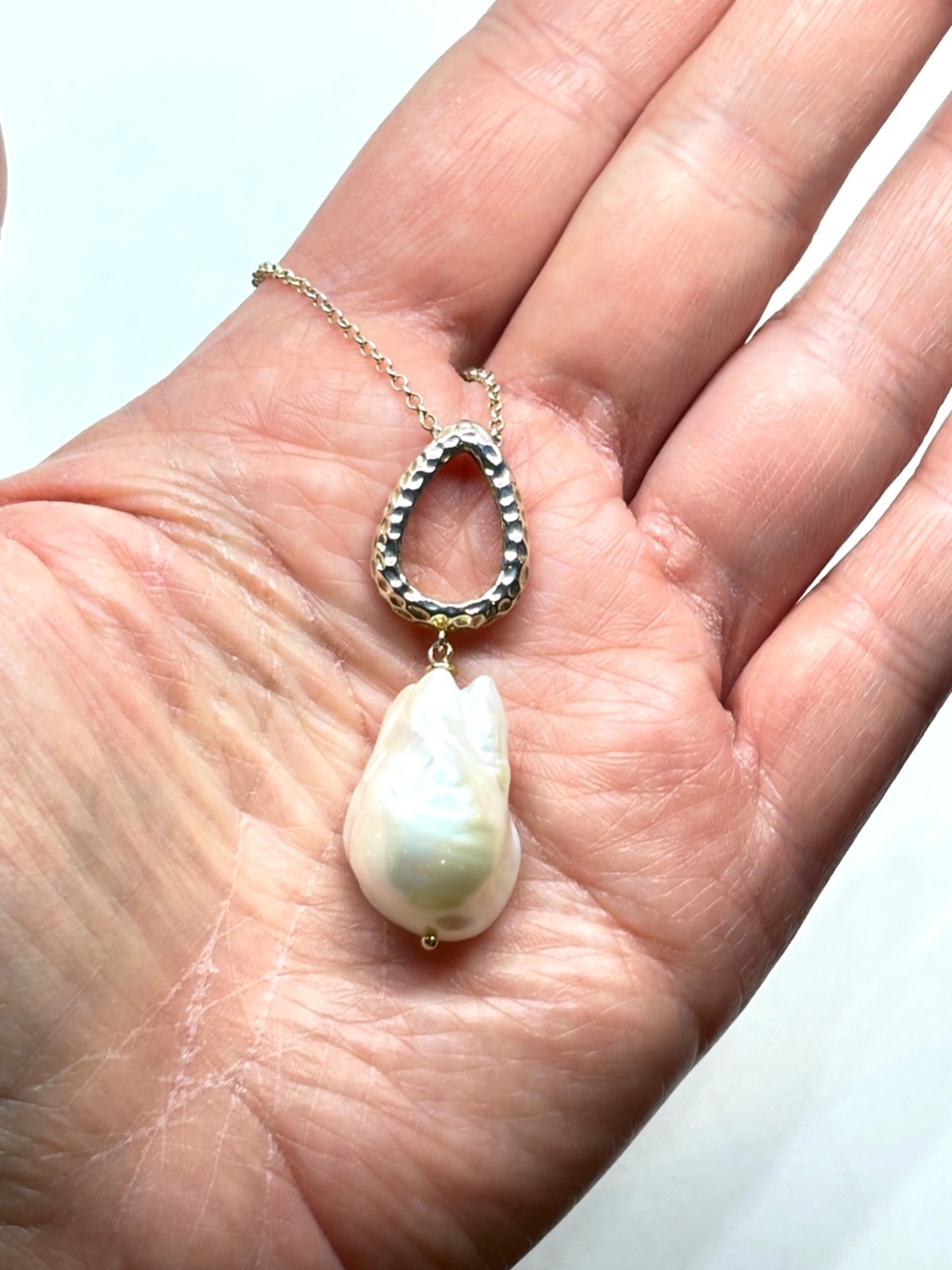Sterling Silver Gilt Large Natural Baroque Pearl Pendant Necklace – 11.2 grams
