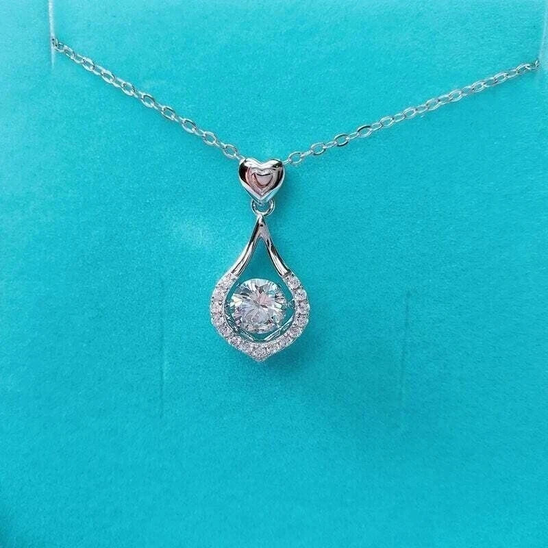 1Ct Lab Created Diamond Dancing Stone Tear Drop Necklace 14k White Gold Plated