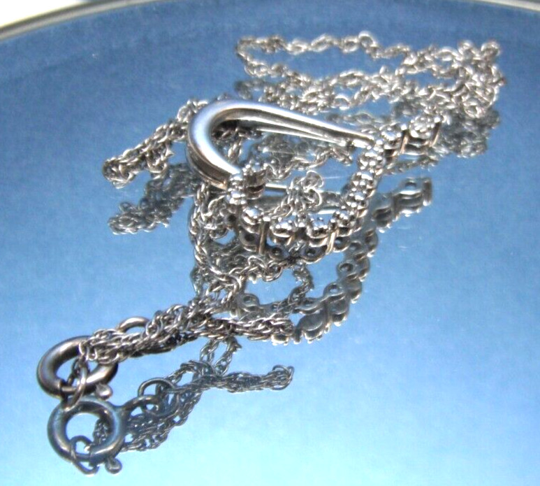 925 Heart 1 Diamond 925 19″ Singapore Chain Spring Ring Clasp 2.32g
