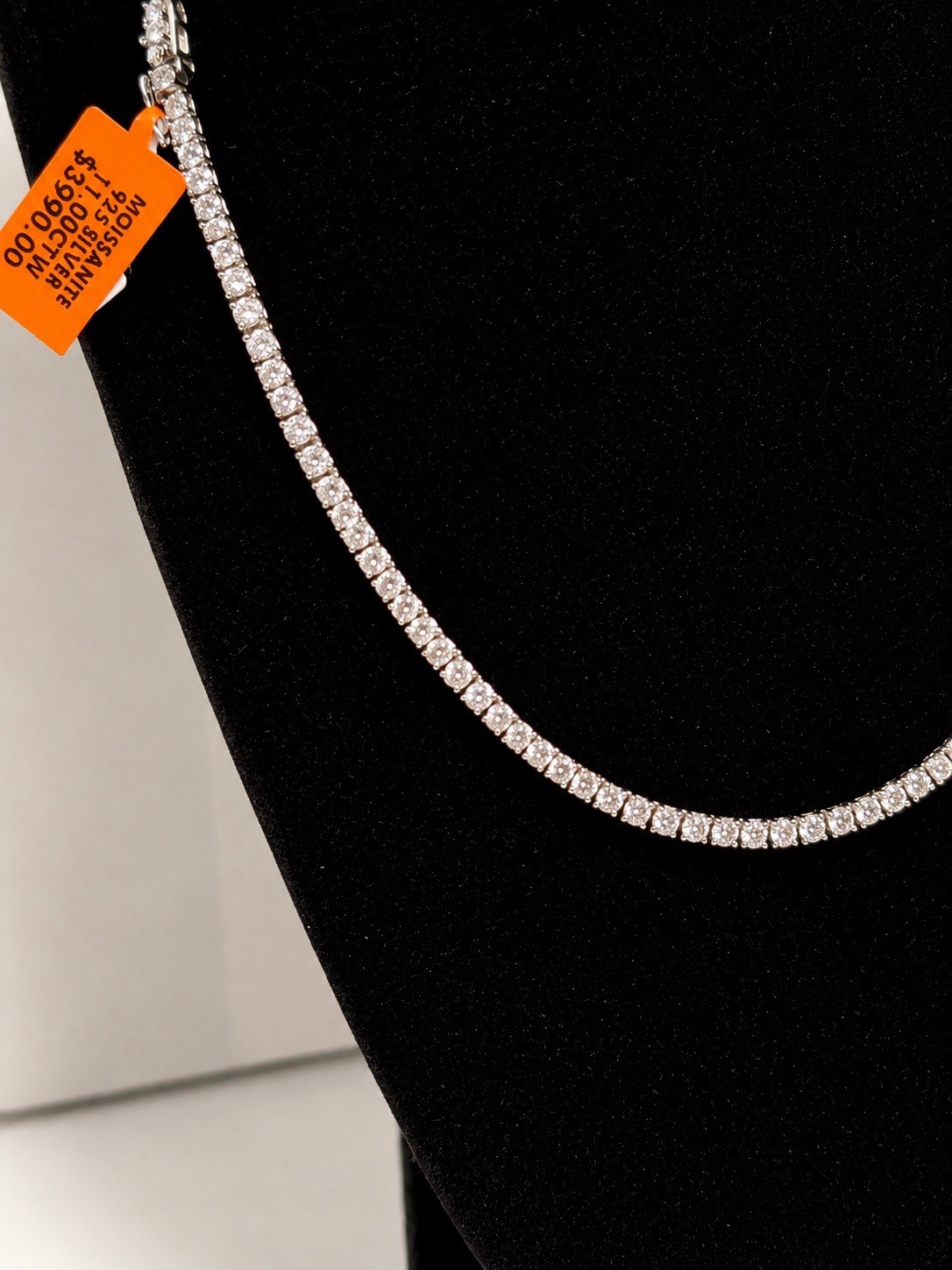 REAL 925 Sterling Silver Moissanite Tennis Chain VVS D Color~18”~3mm~11CTW~NEW