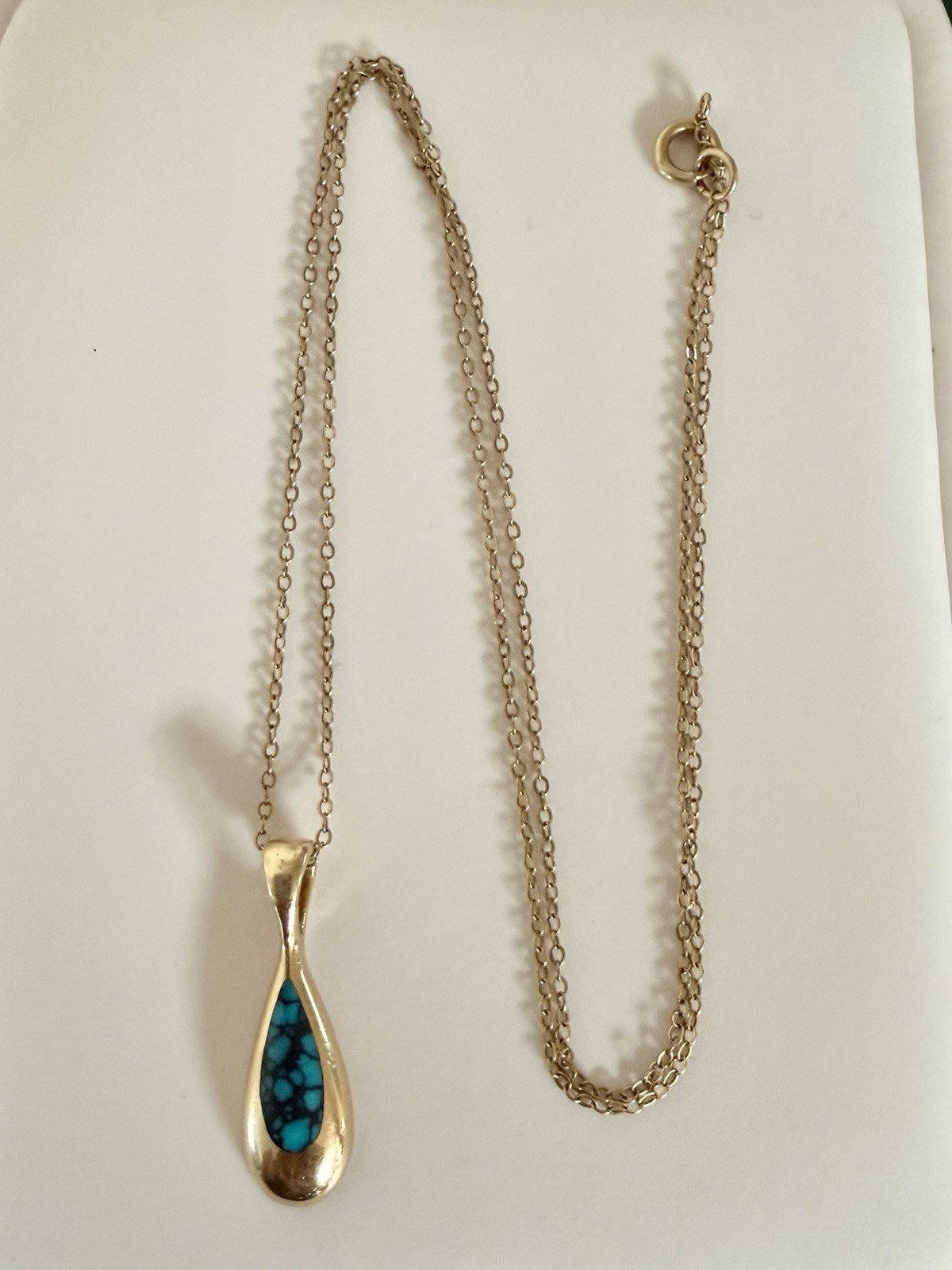 Estate Kabana 14k Yellow Gold Turquoise Teardrop Pendant & 14k Chain Necklace