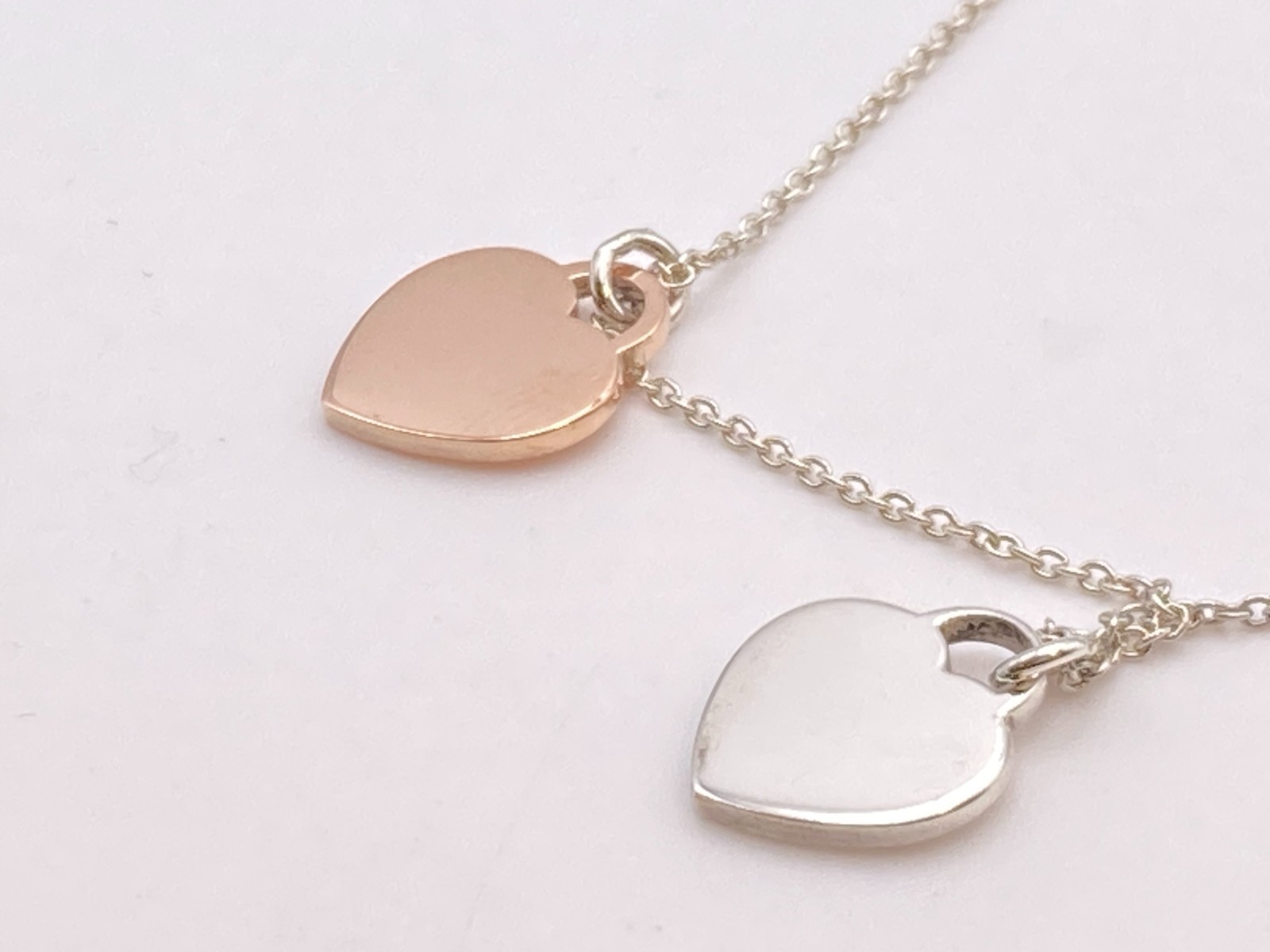 Tiffany & Co. Return to Round Duo Heart Rubedo Metal Necklace Silve 16″ 2.9g
