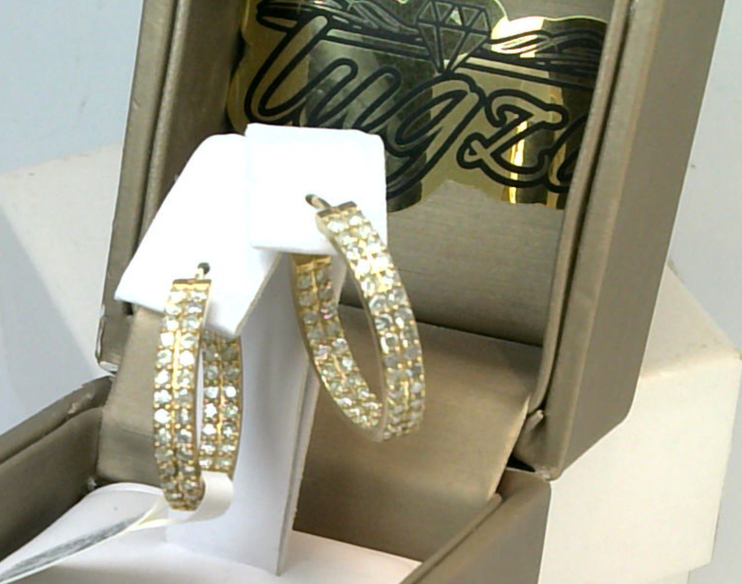 $3999-2CTTW💥CERTIFIED NATURAL Diamond INSIDE OUT HOOP EARRINGS💥10K YELLOW GOLD