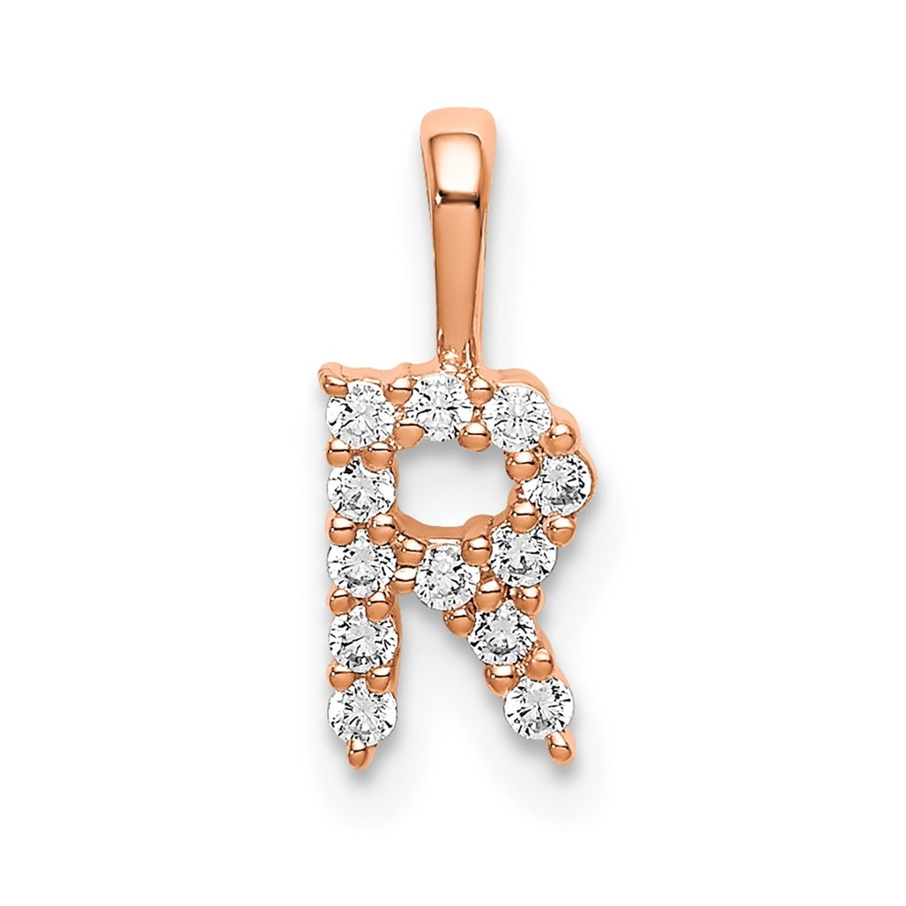 14k Rose Gold Small Initial R Diamond Pendant Gift for Mother