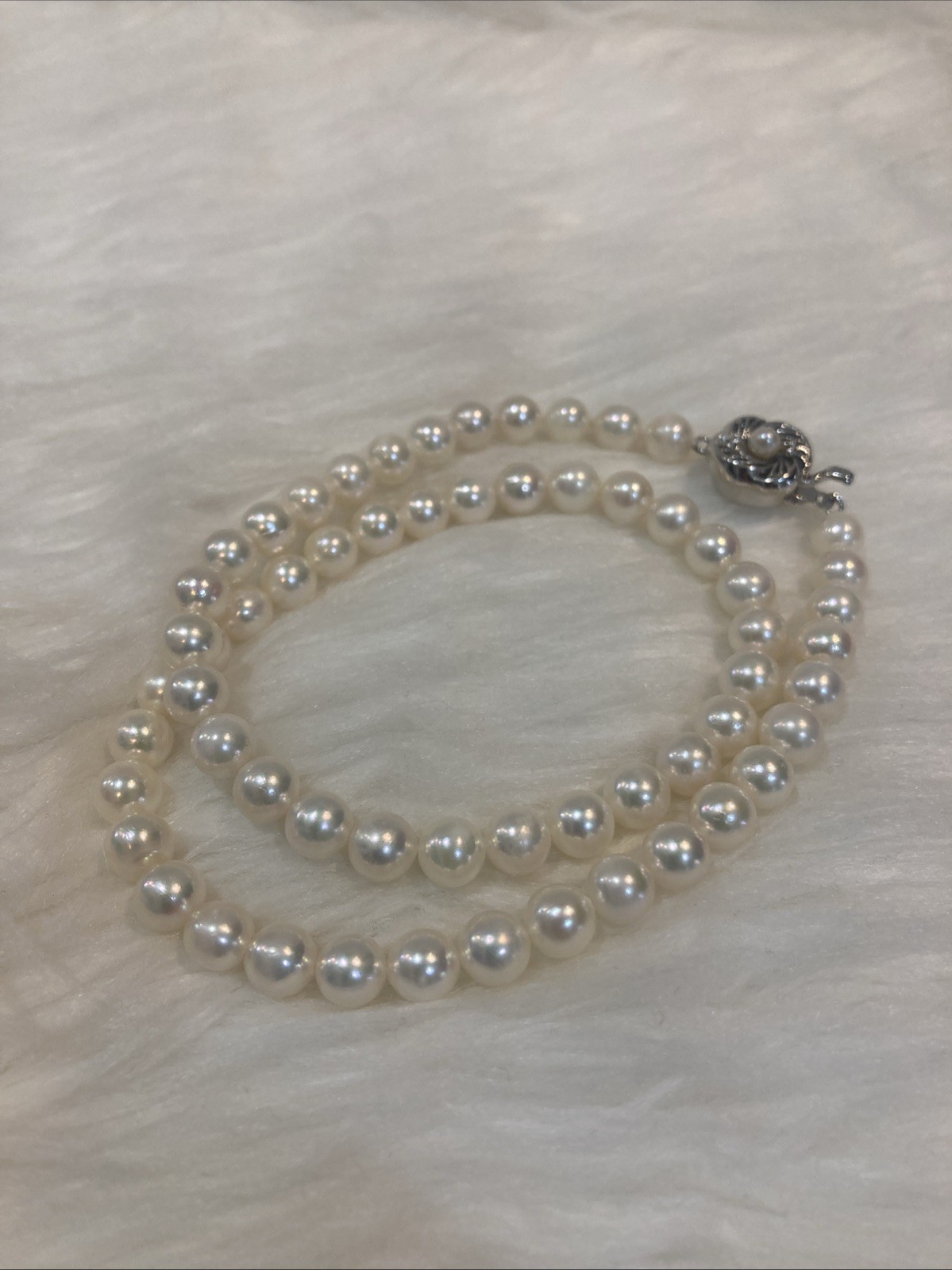 A02 Japanese Akoya Pearl Necklace 6.7-7mm 43cm Silver Clasp White Pearl