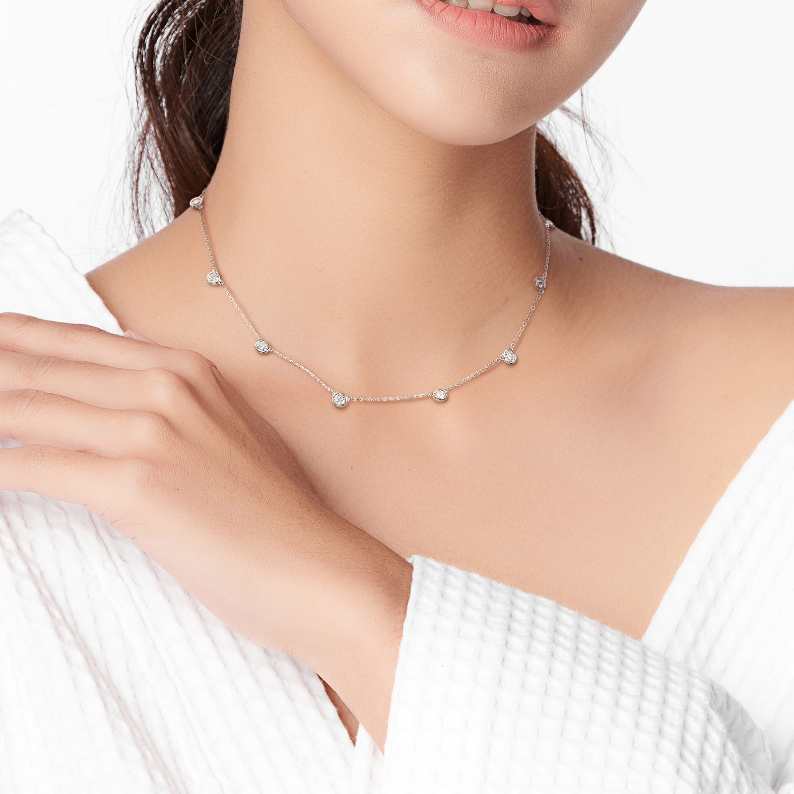 Amour Sterling Silver 2 1/4 CT DEW Created Moissanite Yard Necklace