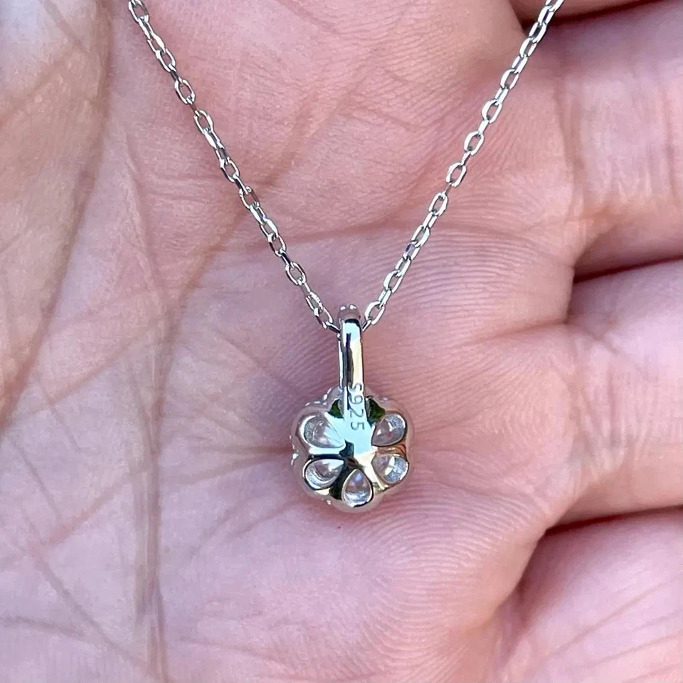 1.5 CT Round Cut Halo Moissanite Wedding Pendant 14K White Gold Plated For Women