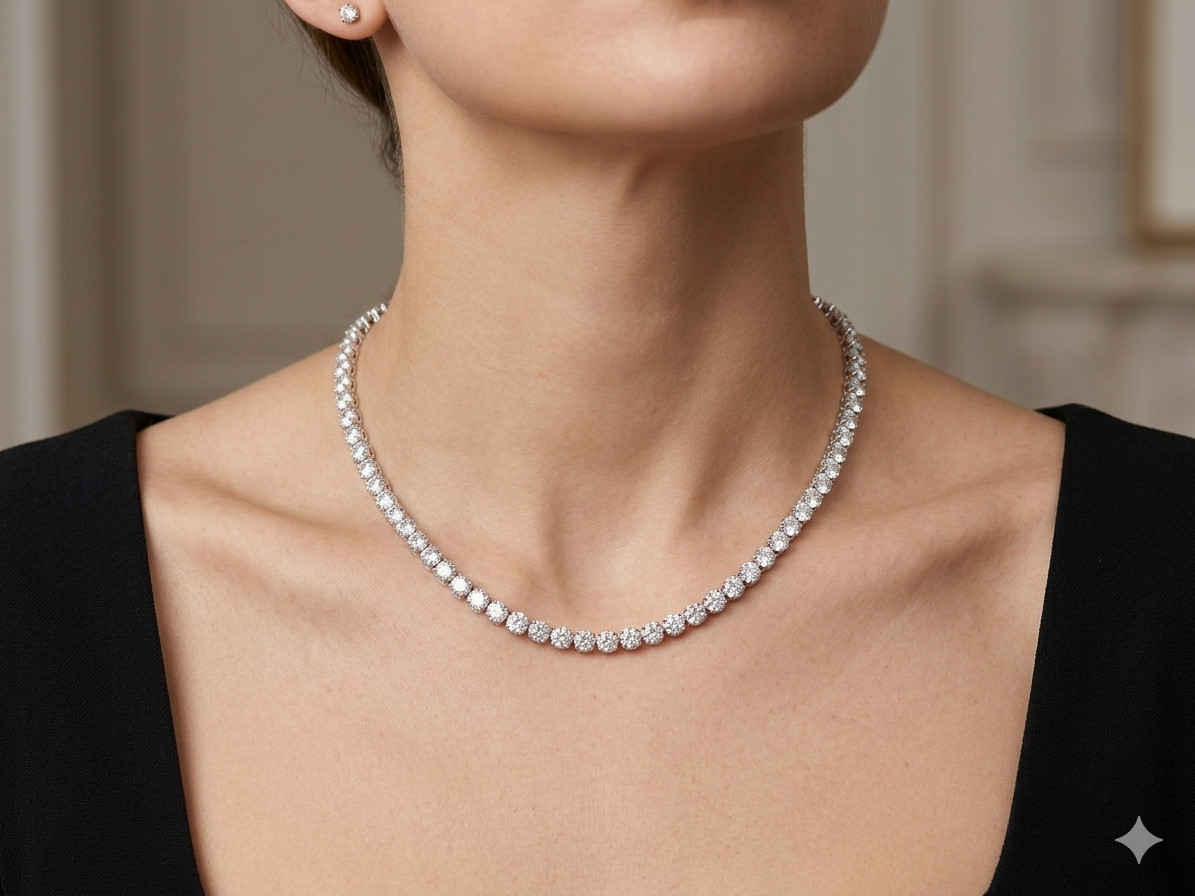 HUGE 5mm White Diamond 22 Inches Tennis Necklace – FREE Diamond studs & Tariffs.
