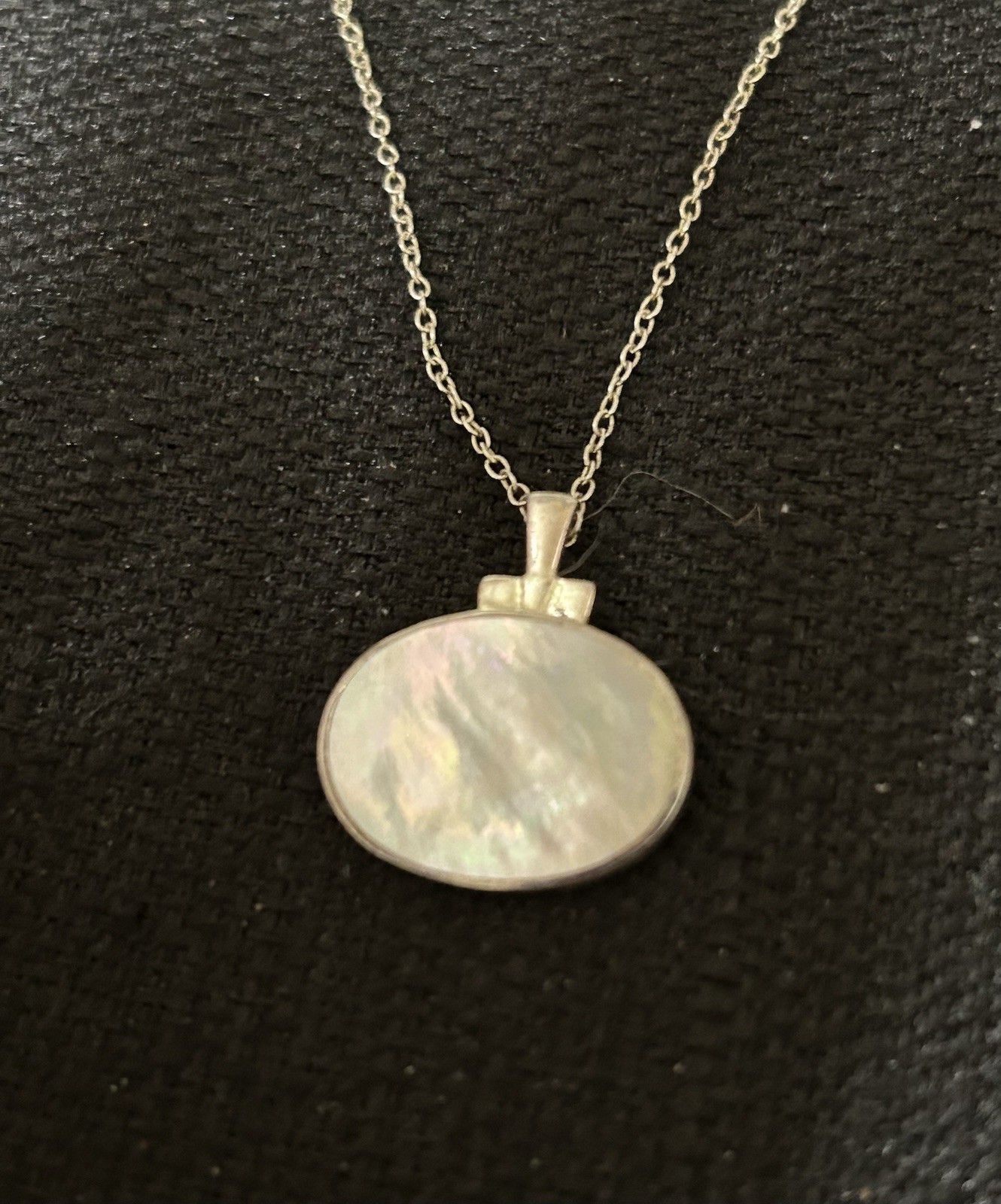 Thailand SU 925 Sterling Silver Mother Of Pearl MOP Pendant Necklace 18”